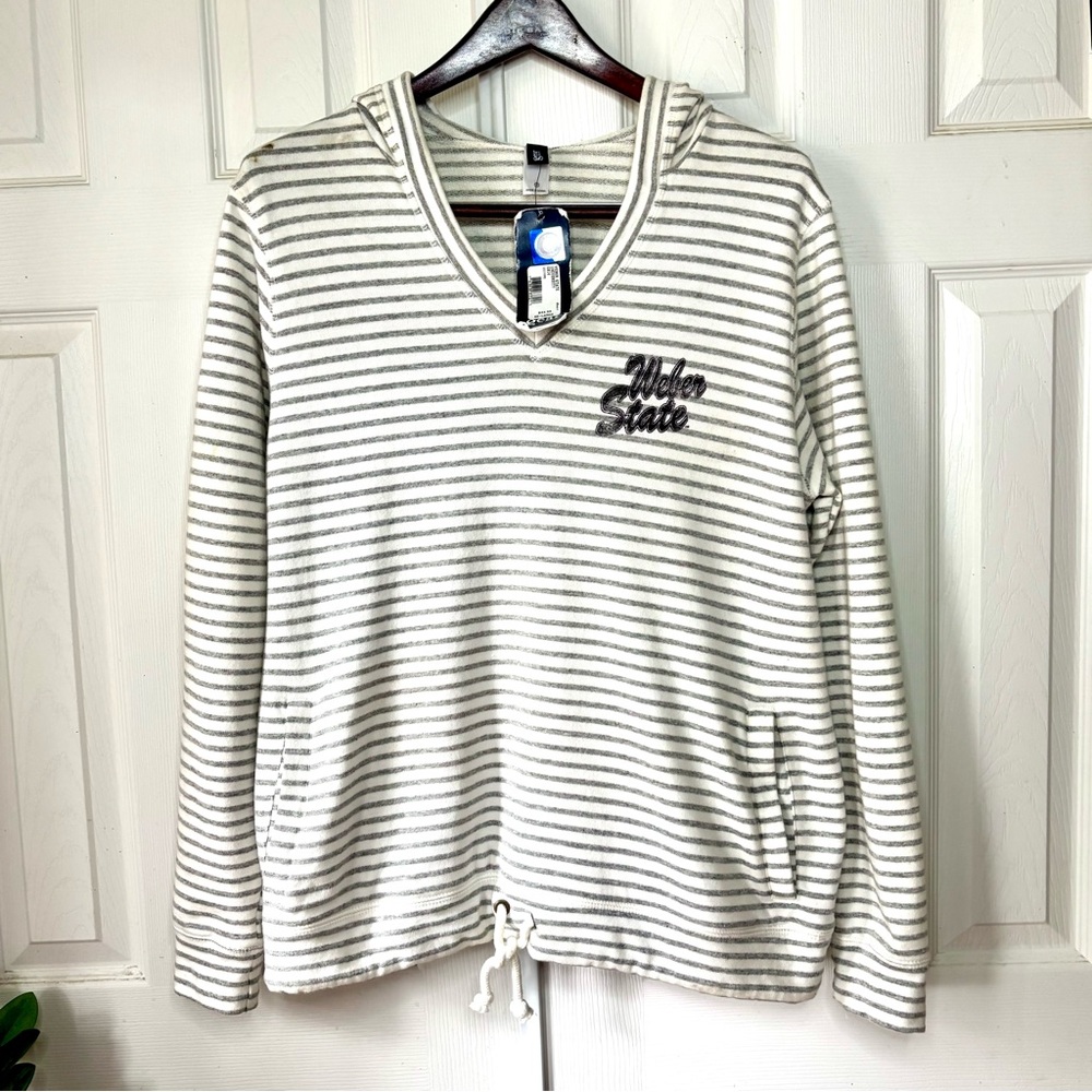 Weber State Gear Striped Cream Gray Cotton Hoodie Cotton Poly Utah Size XXL